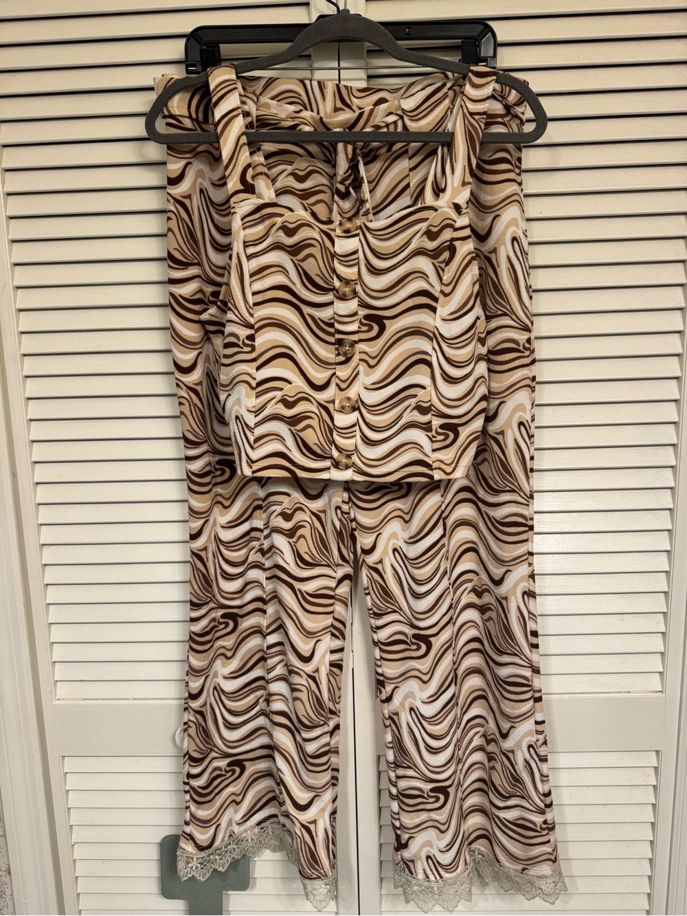 No Boundaries Brown & Cream Swirl Print Jumpsuit Set